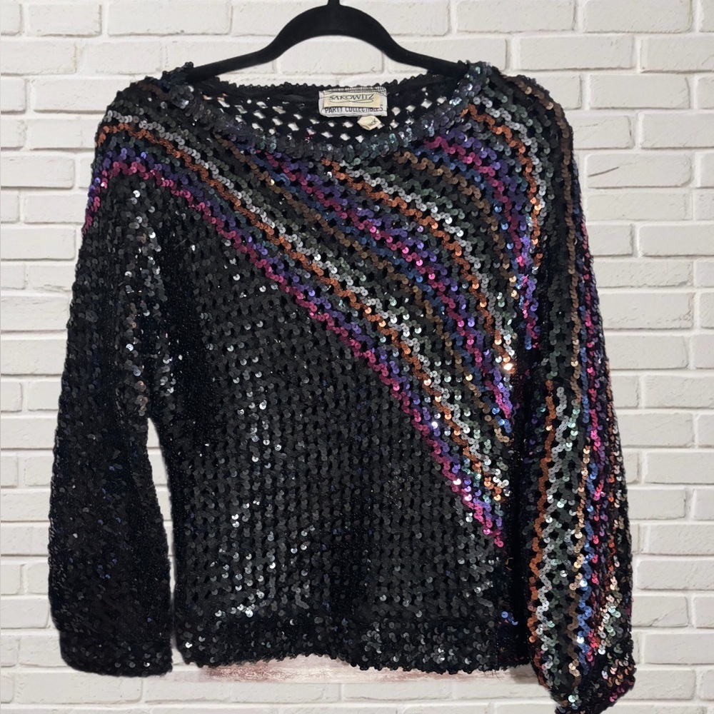 Sequin Party Top Vintage 80s Sparkly Fun Shiny Statement Glittery Festive